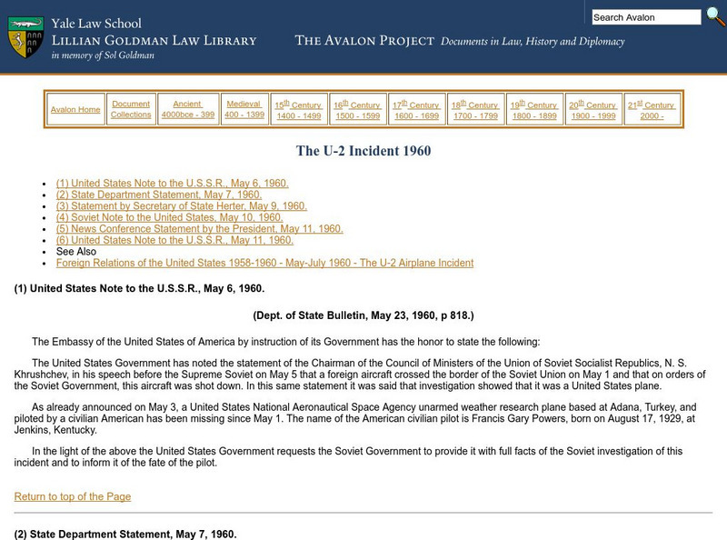Avalon Project: The U2 Incident 1960 Primary Avalon Project: The U2 Incident 1960 Primary