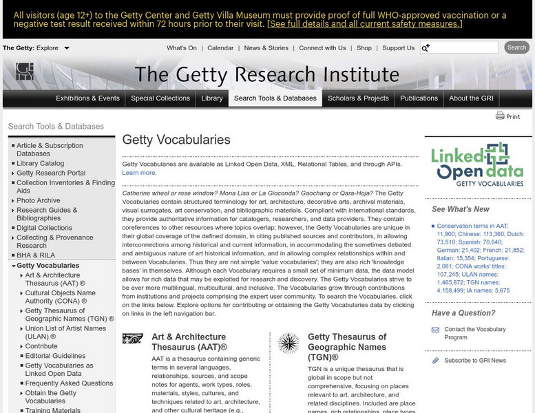 J. Paul Getty Museum: The Getty Research Institute: Getty Vocabularies Website J. Paul Getty Museum: The Getty Research Institute: Getty Vocabularies Website