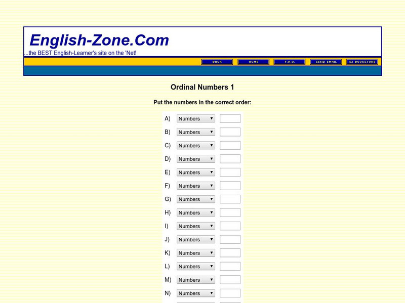 English Zone: Ordinal Numbers 1 Unknown Type English Zone: Ordinal Numbers 1 Unknown Type