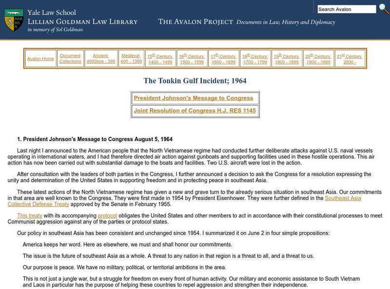 The Tonkin Gulf Incident; 1964 Primary The Tonkin Gulf Incident; 1964 Primary