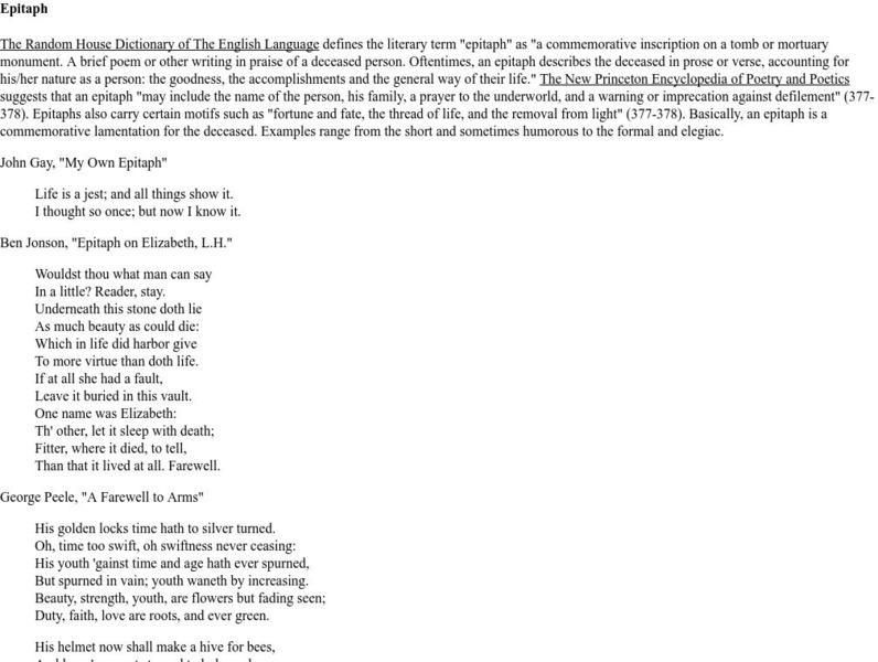 Emory University: Epitaph Handout Emory University: Epitaph Handout