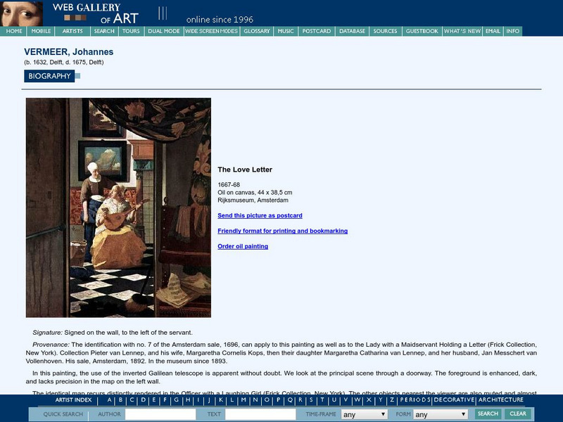 Web Gallery of Art: The Love Letter by Jan Vermeer Graphic Web Gallery of Art: The Love Letter by Jan Vermeer Graphic