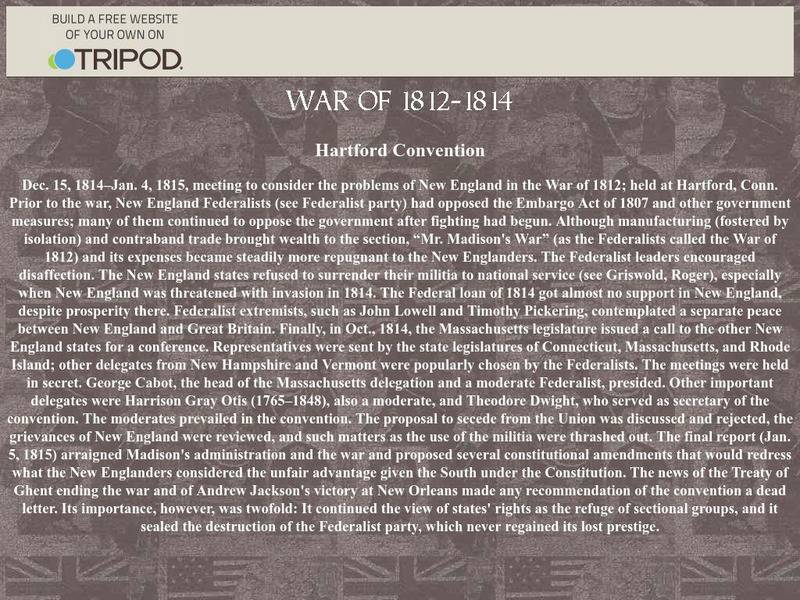 War of 1812 1814: Hartford Convention Activity