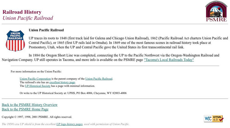 Psmre: History of the Union Pacific Railroad Handout Psmre: History of the Union Pacific Railroad Handout