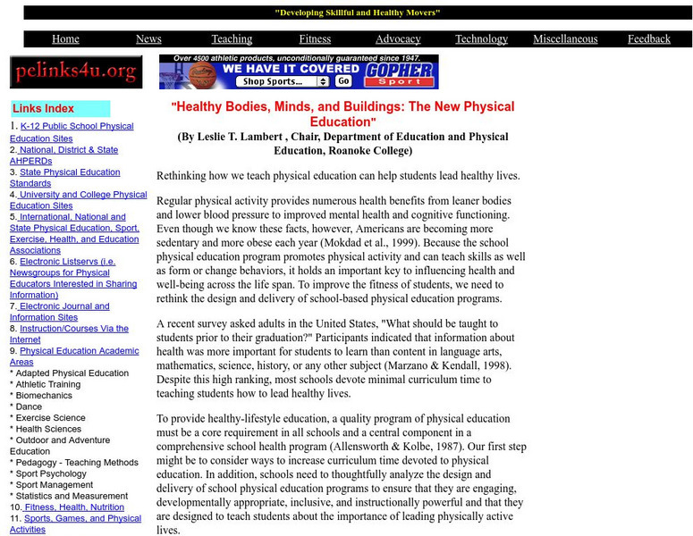 Healthy Bodies, Minds and Buildings: The New Physical Education Article Healthy Bodies, Minds and Buildings: The New Physical Education Article
