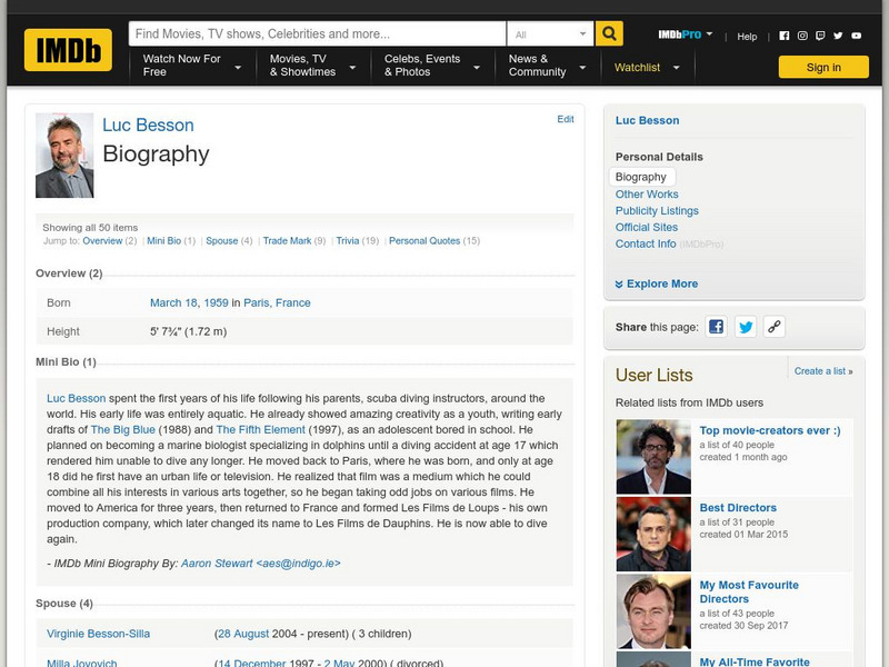 Im db.com: Biography of Luc Besson Handout