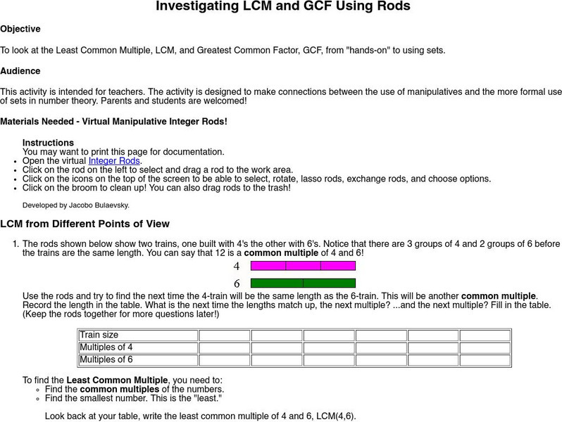 Margo Mankus: Investigating Lcm and Gcf Using Rods Lesson Plan Margo Mankus: Investigating Lcm and Gcf Using Rods Lesson Plan