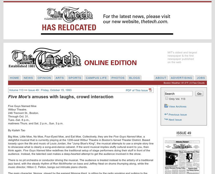 Mit: The Tech: Five Moe's Amuses With Laughs, Crowd Interaction Article Mit: The Tech: Five Moe's Amuses With Laughs, Crowd Interaction Article