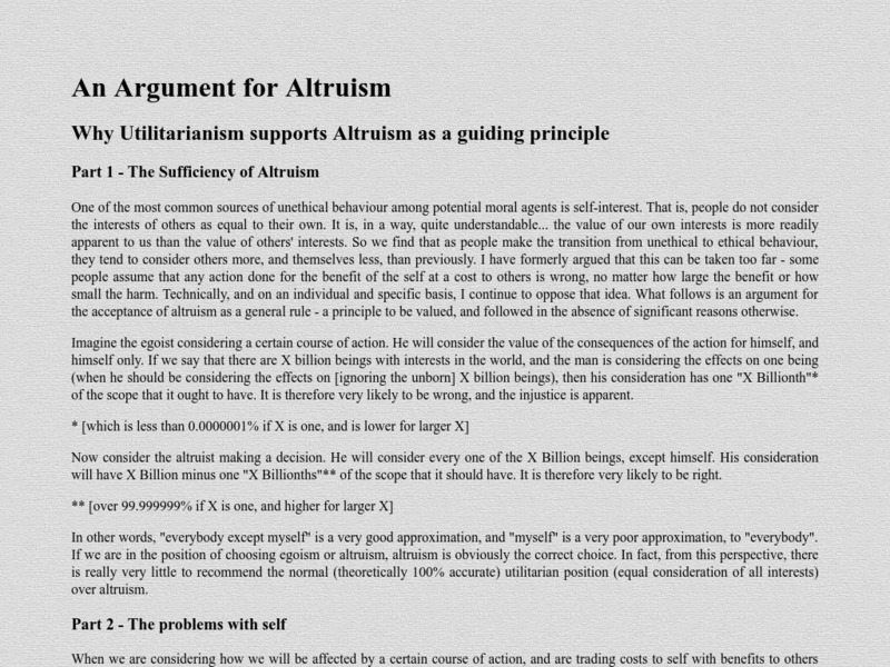 Utilitarian.org: An Argument for Altruism Article