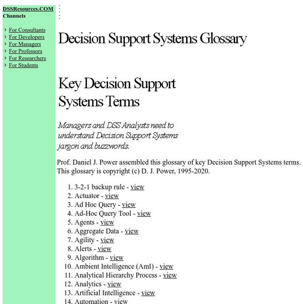 Decision Support Systems Glossary Handout