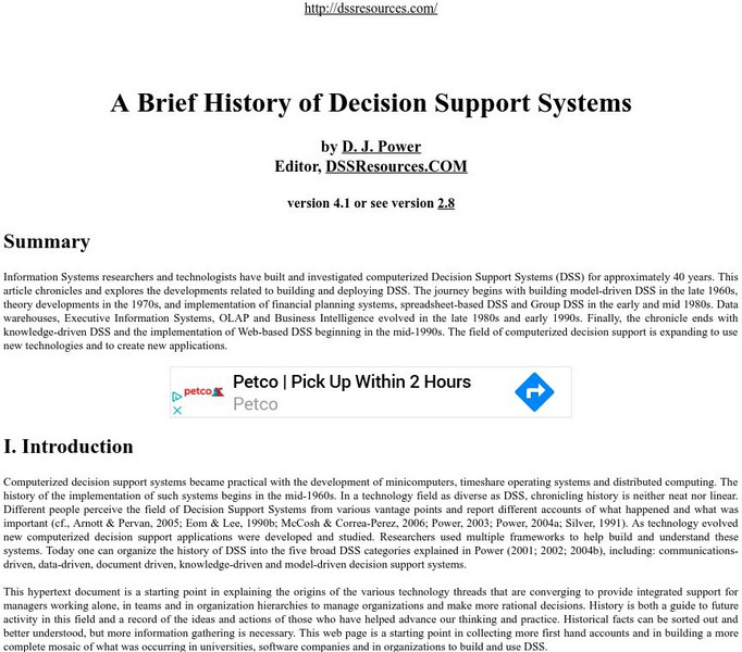 A Brief History of Desicion Support Sytems Article