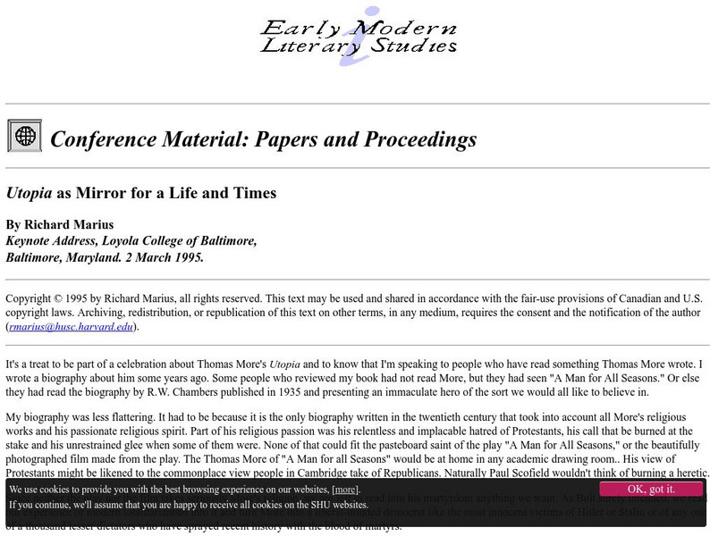 Sheffield Hallam: Utopia as Mirror for a Life and Times Article Sheffield Hallam: Utopia as Mirror for a Life and Times Article