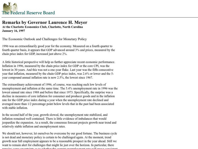 Federal Reserve Board: The Economic Outlook and Challenges for Monetary Policy Primary Federal Reserve Board: The Economic Outlook and Challenges for Monetary Policy Primary