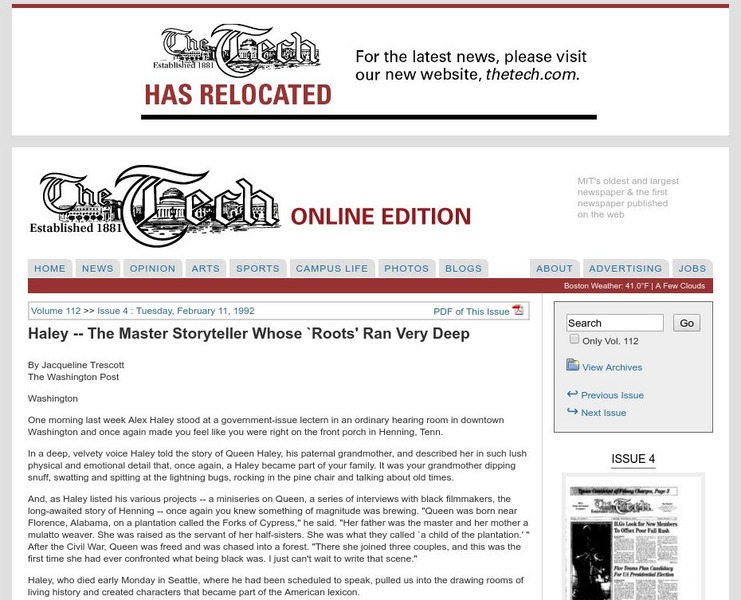 Mit: The Tech: Article on Alex Haley Website Mit: The Tech: Article on Alex Haley Website