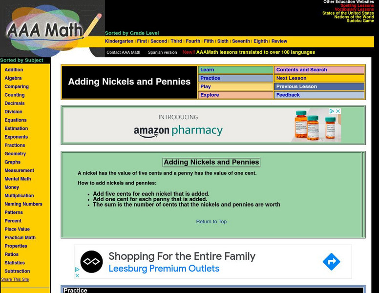 Aaa Math: Adding Nickels and Pennies Unit Plan Aaa Math: Adding Nickels and Pennies Unit Plan
