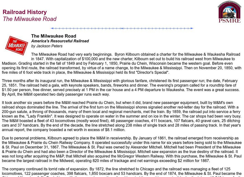 Railroad History: The Milwaukee Road Handout Railroad History: The Milwaukee Road Handout