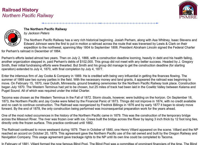 Psmre: The Northern Pacific Railway Handout Psmre: The Northern Pacific Railway Handout