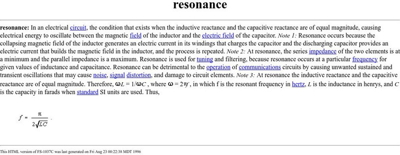 Institute for Telecommunication Sciences: Resonance Handout Institute for Telecommunication Sciences: Resonance Handout
