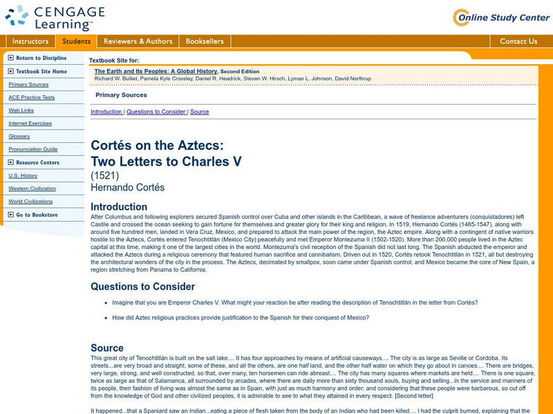 The Earth and Its People: Cortes on the Aztecs: Two Letters to Charles V Primary The Earth and Its People: Cortes on the Aztecs: Two Letters to Charles V Primary