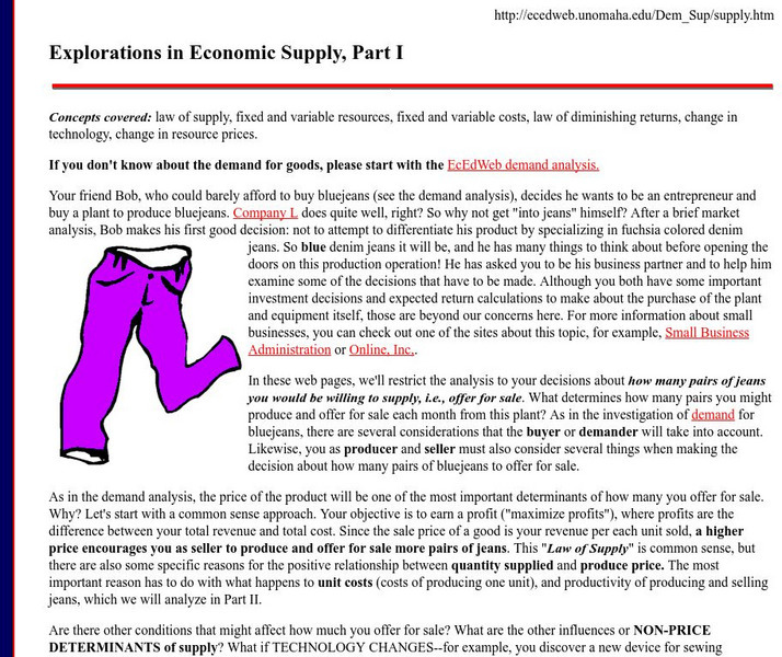 Ecedweb: Explorations in Economic Supply, Part I Activity Ecedweb: Explorations in Economic Supply, Part I Activity