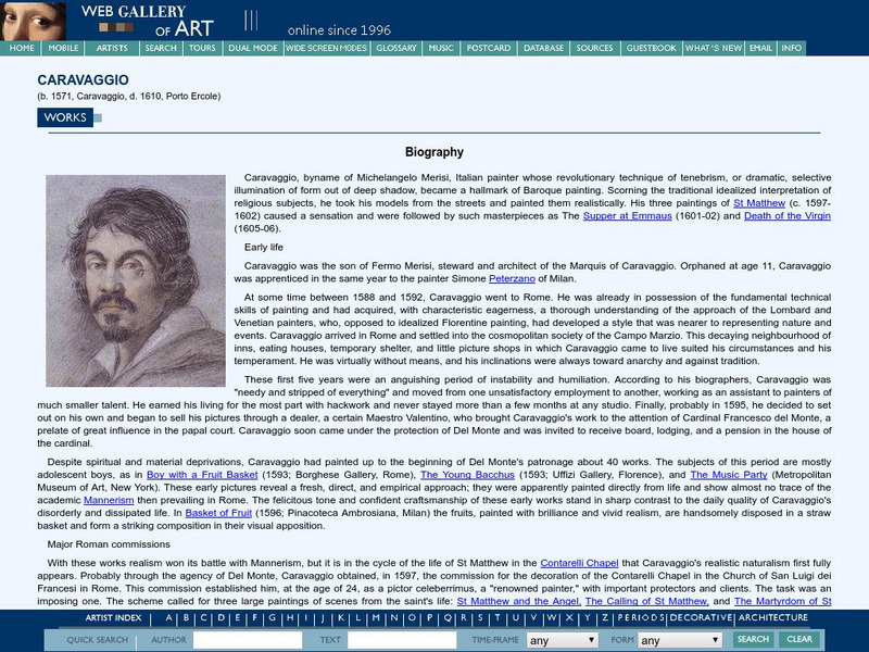 Web Gallery of Art: Carvaggio Biography Handout Web Gallery of Art: Carvaggio Biography Handout