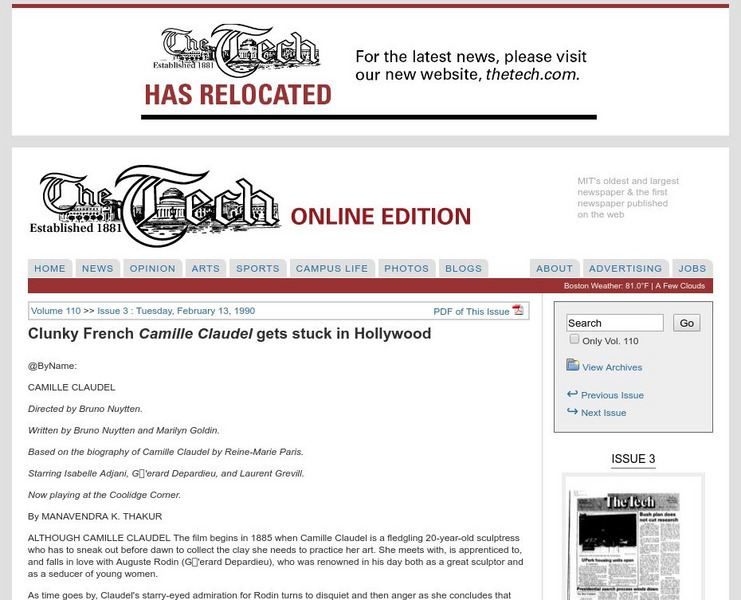Mit: The Tech: Clunky French Camille Claudel Gets Stuck in Hollywood Website Mit: The Tech: Clunky French Camille Claudel Gets Stuck in Hollywood Website