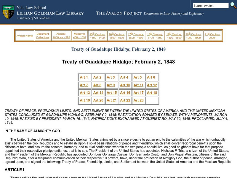 The Avalon Project: Treaty of Guadalupe Hidalgo Primary The Avalon Project: Treaty of Guadalupe Hidalgo Primary