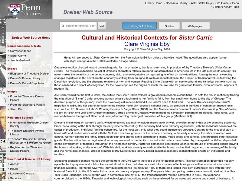 Penn Library: Sister Carrie Activity