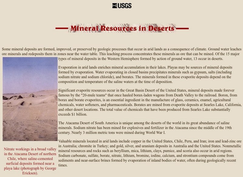 U.s. Geological Survey: Mineral Resources in Deserts Activity U.s. Geological Survey: Mineral Resources in Deserts Activity