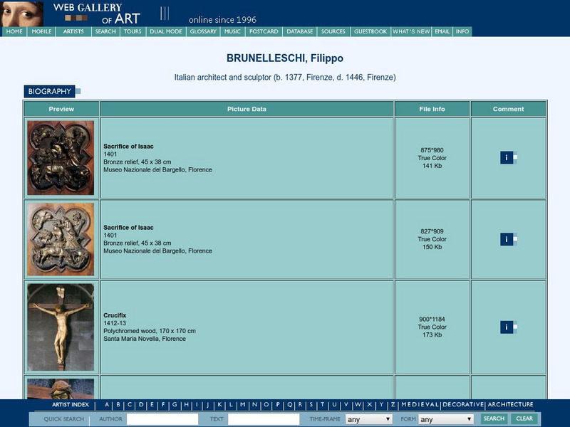 Web Gallery of Art: Brunelleschi, Filippo Website