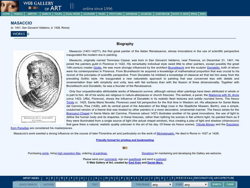 Web Gallery of Art: Masaccio Website