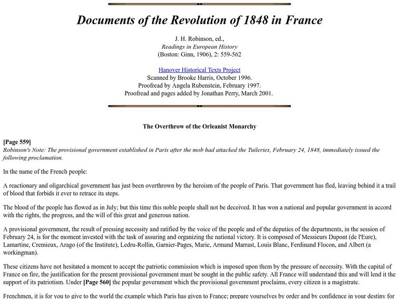 Documents of the Revolution of 1848 in France Primary Documents of the Revolution of 1848 in France Primary