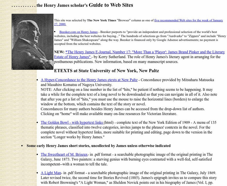 State University of New York: The Henry James Scholar's Guide to Web Sites Website