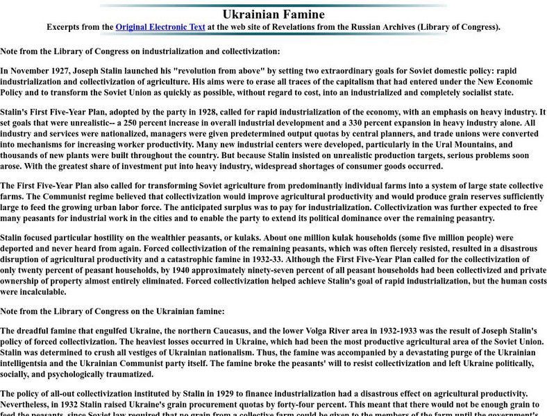 Hanover College: Ukrainian Famine Website Hanover College: Ukrainian Famine Website