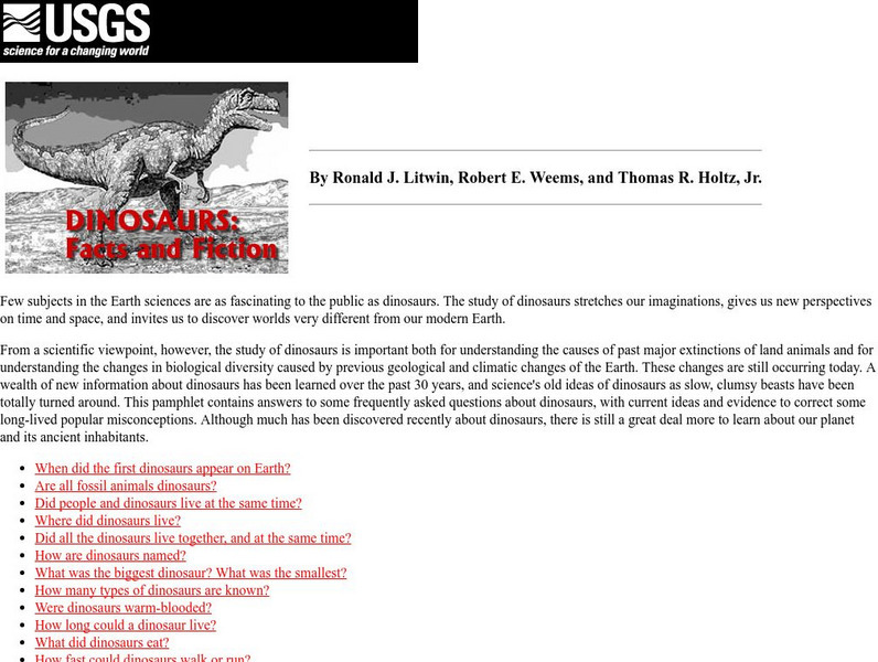 Usgs: Dinosaurs: Fact and Fiction Handout Usgs: Dinosaurs: Fact and Fiction Handout