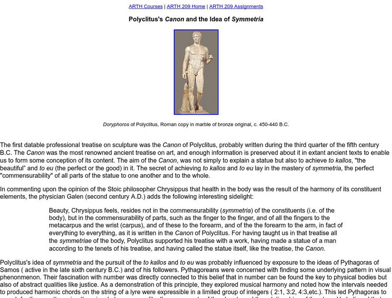 College at Oneonta: Polyclitus Canon, Idea of Symmetria Graphic College at Oneonta: Polyclitus Canon, Idea of Symmetria Graphic