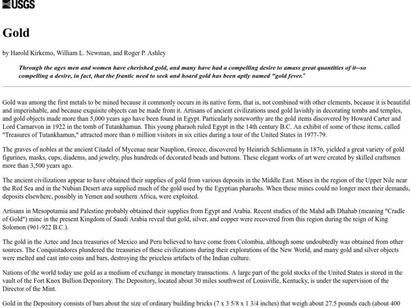 U.s. Geological Survey: Gold Article U.s. Geological Survey: Gold Article