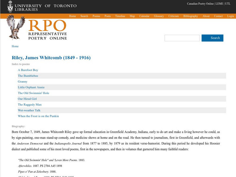 University of Toronto: Selected Poetry of James Whitcomb Riley Activity University of Toronto: Selected Poetry of James Whitcomb Riley Activity
