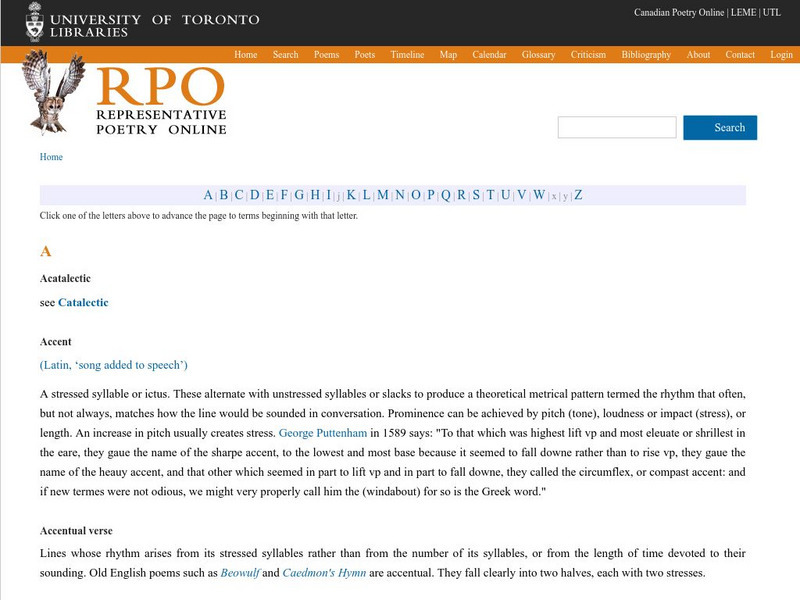 University of Toronto: Representative Poetry Online Handout University of Toronto: Representative Poetry Online Handout