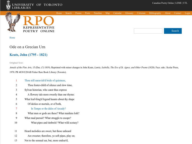 University of Toronto: "Ode on a Grecian Urn" eBook University of Toronto: "Ode on a Grecian Urn" eBook