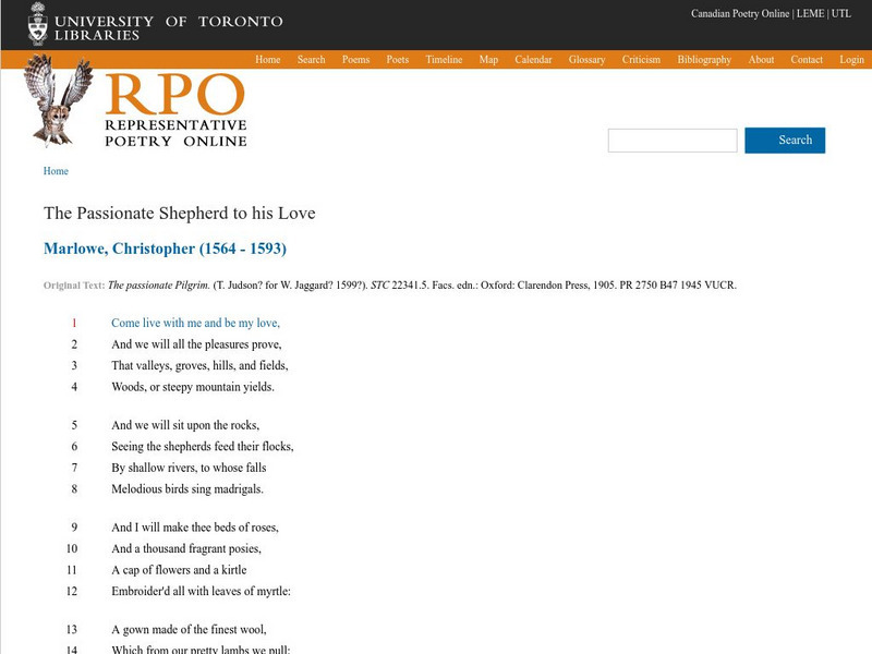 University of Toronto: "Passionate Shepherd to His Love" eBook University of Toronto: "Passionate Shepherd to His Love" eBook