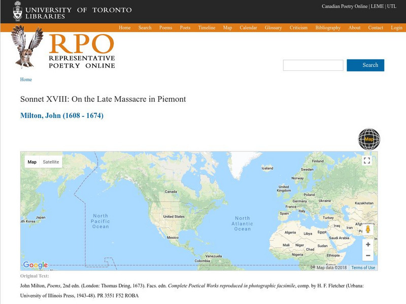 University of Toronto: John Milton Sonnet Xviii Activity University of Toronto: John Milton Sonnet Xviii Activity