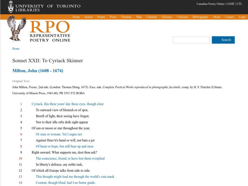 University of Toronto: John Milton Sonnet Xxii Activity University of Toronto: John Milton Sonnet Xxii Activity