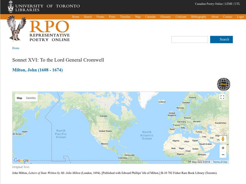 University of Toronto: John Milton Sonnet Xvi Activity University of Toronto: John Milton Sonnet Xvi Activity