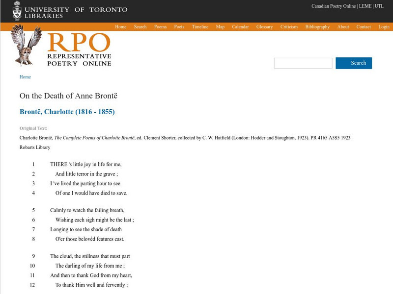 University of Toronto: On the Death of Anne Bronte eBook University of Toronto: On the Death of Anne Bronte eBook
