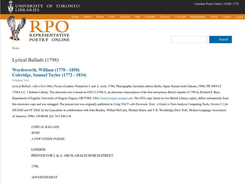University of Toronto: Lyrical Ballads (1798) eBook University of Toronto: Lyrical Ballads (1798) eBook