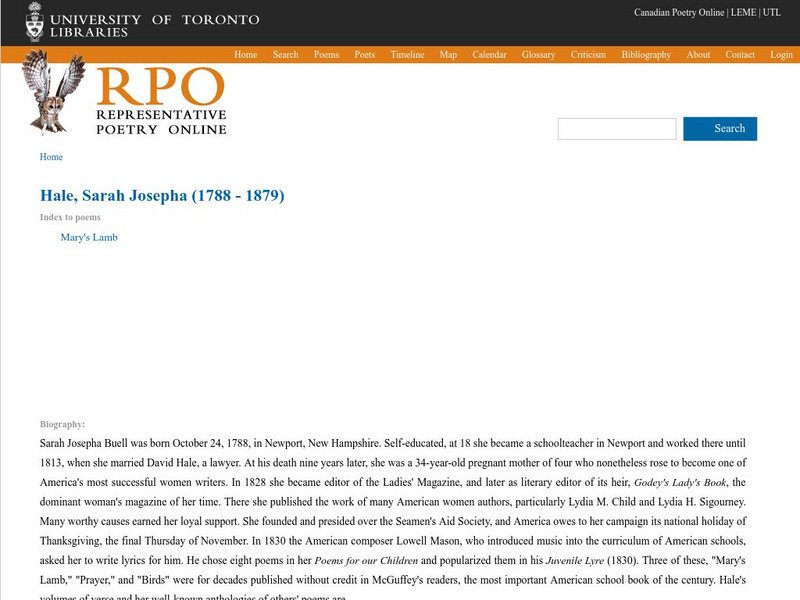 University of Toronto: Sarah Josepha Hale Article University of Toronto: Sarah Josepha Hale Article