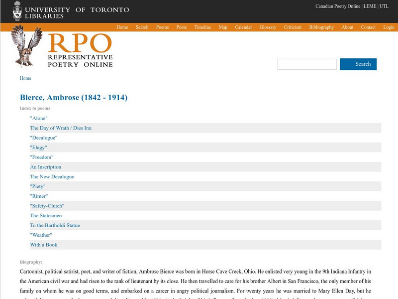 University of Toronto: Poetry of Ambrose Bierce Activity University of Toronto: Poetry of Ambrose Bierce Activity