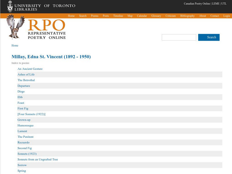 University of Toronto: Edna St. Vincent Millay Activity University of Toronto: Edna St. Vincent Millay Activity