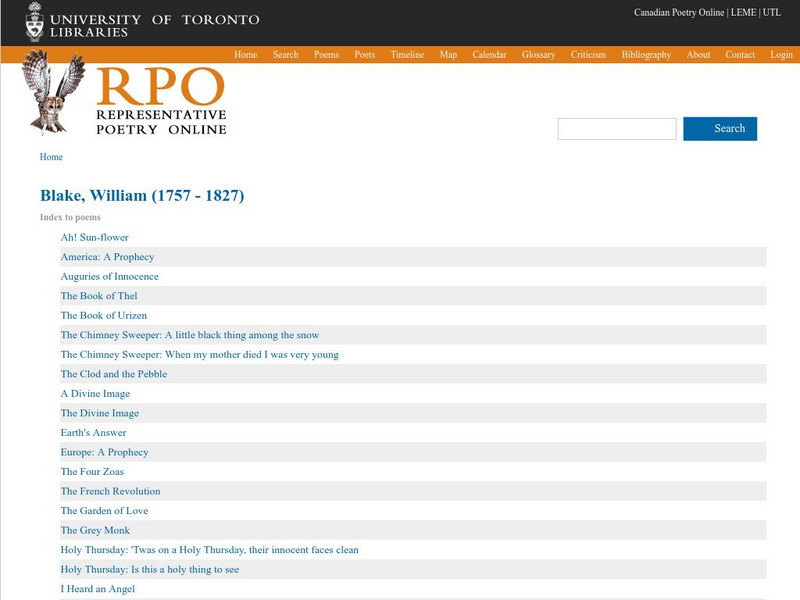 University of Toronto: Selected Poetry of William Blake (1757 1827) Handout University of Toronto: Selected Poetry of William Blake (1757 1827) Handout